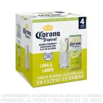 Metro Pack x4 bebida corona tropical lima & limón lata 355ml oferta