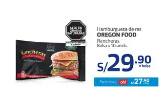 Plaza Vea Hamburguesa de Res Oregon Food Rancheras bolsa x 10 unids oferta