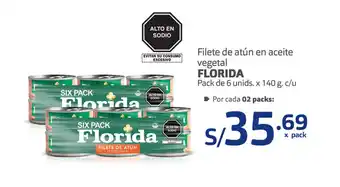 Plaza Vea Filete de Atún en Vegetal Florida pack de 6 unids x 140g oferta