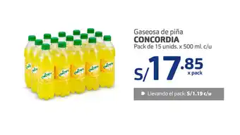 Plaza Vea Gaseosa de Piña Concordia pack de 15 unids x 500ml oferta