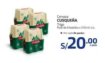 Plaza Vea Cerveza Cusqueña Trigo pack de 6 bt x 310ml oferta