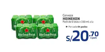 Plaza Vea Cerveza Heineken pack de 6 latas x 330ml oferta