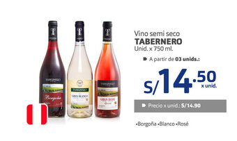 Plaza Vea Vino Semi Seco Tabernero unid x 750ml oferta