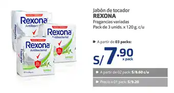 Plaza Vea Jabón de Tocador Rexona fragancias variadas pack de 3 unids x 120g oferta