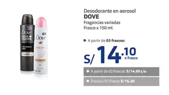 Plaza Vea Desodorante en Aerosol Dove fragancias variadas frasco x 150ml oferta