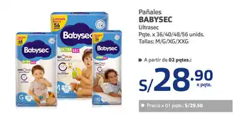 Plaza Vea Pañales Babysec Ultrasec pqte. x 36/40/48/56 unids tallas; M/G/XG/XXG oferta