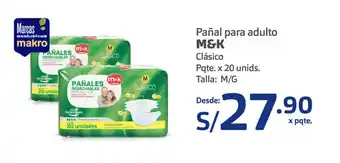Plaza Vea Pañal para Adulto M&K Clásico pqte x 20 unids talla; M/G oferta
