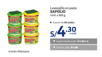 Plaza Vea Lavavajilla en Pasta Sapolio unid x 800g oferta