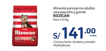 Plaza Vea Alimento para Perros Adulto Ricocan saco x 22kg oferta