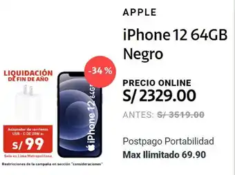 Claro Apple iPhone 12 - 64GB Negro oferta