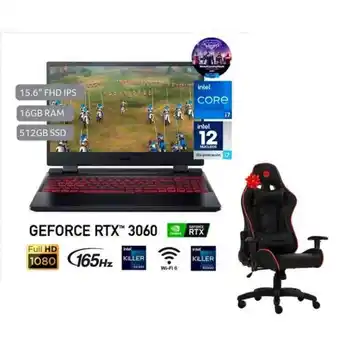 Hiraoka Laptop gamer acer an515-58-79ay 15.6" intel core i7-12700h 512gb ssd 16gb ram rtx3060 + silla gamer argom tech arg-ch-9010bk oferta