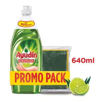 Tottus Lavavajilla líquida ayudín limón y sábila 640 ml + 1 esponja oferta