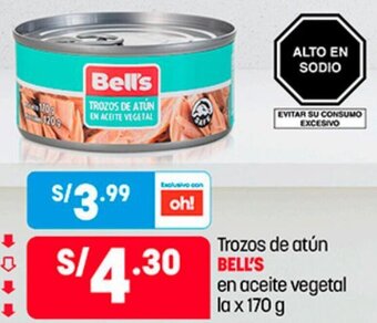 Plaza Vea Trozos de Atún Bell's en Aceite Vegetal La 170g oferta