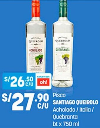 Plaza Vea Pisco Santiago Queirolo 750ml oferta