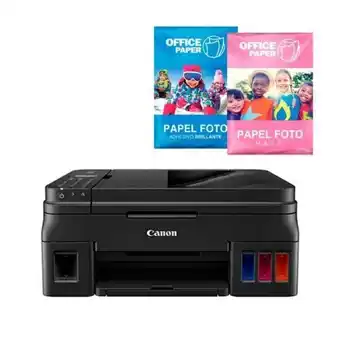 Hiraoka Impresora multifuncional canon pixma g4110 + papel foto adhesivo brillante 120g x 20 hojas a4 + papel foto mate 180g x 20 hoj oferta