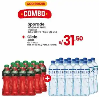 Vega Sporade Rehidratante 500ml + Cielo Agua 625ml oferta