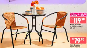 Plaza Vea Mesa de Acero y Vidrio Charcoal 60cm oferta