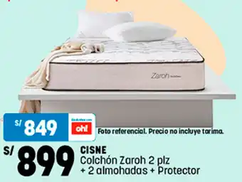 Plaza Vea Cisne Colchón Zaroh 2plz + 2 Almohadas + Protector oferta