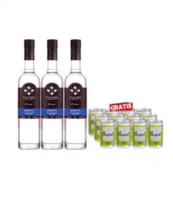 Sumon Licores Pisco cuatro gallos puro quebranta 700 ml x3 und+britvic ginger ale 150 ml x 12 und oferta