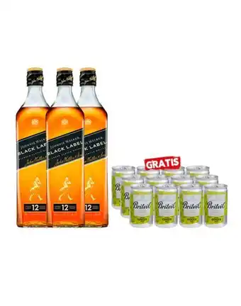 Sumon Licores Whisky johnnie walker black label 750ml x3 und+britvic ginger ale 150 ml x 12 und oferta
