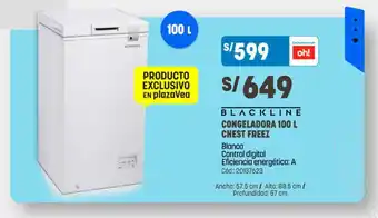 Plaza Vea Blackline Congelador Chest Freez 100L oferta