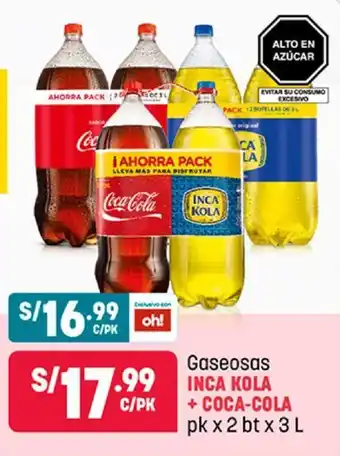 Plaza Vea Gaseosas Inca Kola + Coca-Cola pk x 2 bt x 3L oferta