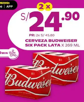Tambo Cerveza Budweiser Six Pack lata x 269ml 2 x oferta