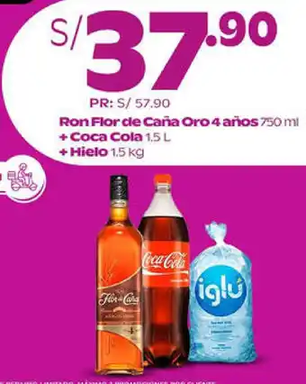 Tambo Ron Flor de Caña Oro 4 años bt x 750ml + Coca Cola 1.5L + Iglú Hielo 1.5kg oferta
