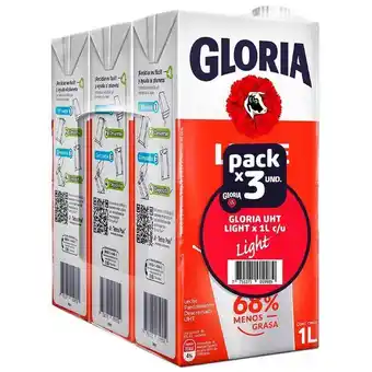 Vivanda Leche uht gloria light pack 3un x 1l oferta