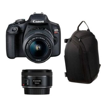 Hiraoka Cámara digital canon eos rebel t7 18-55 is ii + lente para cámara canon ef-50mm f/1.8 stm + mochila para cámara canon sling 1 oferta