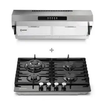 Hiraoka Cocina a gas empotrable miray cme-60gv 4 hornillas + campana extractora miray cem-61 oferta