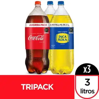 Vivanda Gaseosa inca kola + coca cola botella 3l paquete 3un oferta