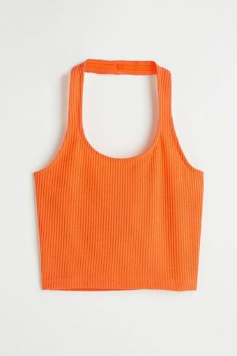 Top halter acanalado tejido