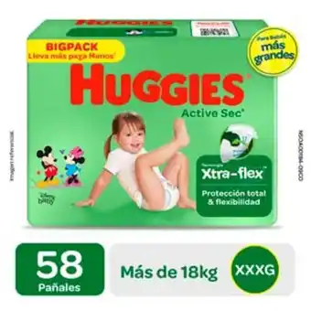 InkaFarma Pañales huggies xxxg bigpack active sec - bolsa 58 un oferta