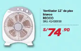 Hiperbodega Precio Uno Ventilador 12" de Piso Blanco Recco oferta