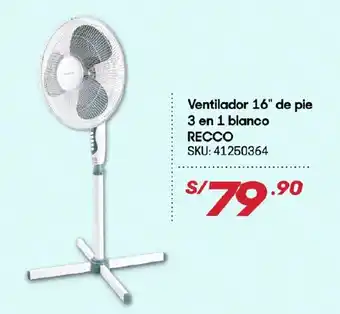 Hiperbodega Precio Uno Ventilador 16" - 3 en 1 Blanco Recco oferta