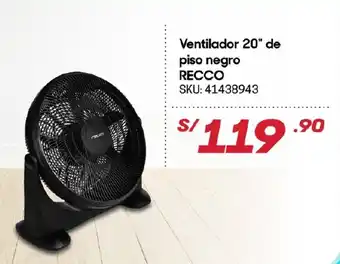 Hiperbodega Precio Uno Ventilador 20" de Piso Negro Recco oferta