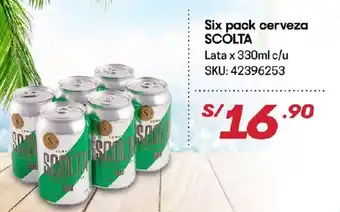 Hiperbodega Precio Uno Six Pack Cerveza Scolta lata x 330ml oferta