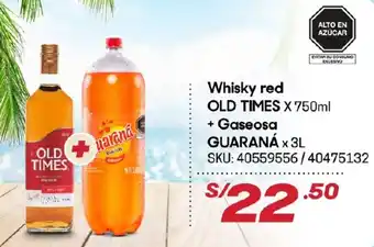 Hiperbodega Precio Uno Whiskey Red Old Times x 750ml + Gaseosa Guarana x 3L oferta