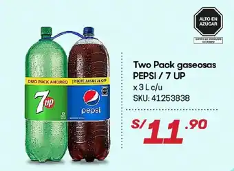 Hiperbodega Precio Uno Two Pack Gaseosa Pepsi / 7 Up x 3L oferta