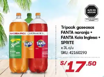 Hiperbodega Precio Uno Tripack Gaseosas Fanta Naranja / Kola Inglesa + Sprite x 3L oferta