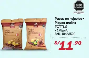 Hiperbodega Precio Uno Papas en Hojuelas + Piqueo Andino Tottus x 175g oferta