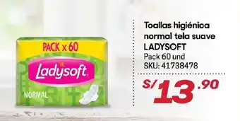 Hiperbodega Precio Uno Toallas Higiénica Normal Tela Suave Ladysoft pack x 60 und oferta