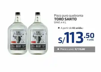 Makro Pisco Puro Quebranta Toro Santo x 4L oferta