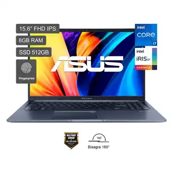 Tottus Laptop vivobook x1502za-bq183w intel® core™ i7-1260p processor windows 11 home ddr4 8gb 512gb 15.6" oferta