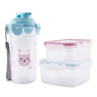 Tottus Set escolar tomatodo mini + 2 contenedores gatito oferta