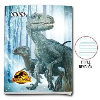 Tottus Cuaderno 80 hojas triple renglón jurassic world co oferta
