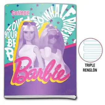 Tottus Cuaderno 80 hojas triple renglón barbie college oferta
