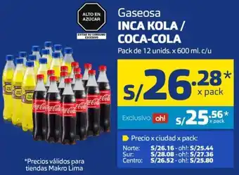 Makro Inca Kola/Coca-Cola 12 Unids x 600ml c/u oferta