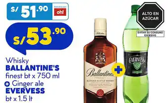 Plaza Vea Whisky Ballantine's Finest 70ml + Evervess Ginger Ale 1,5L oferta